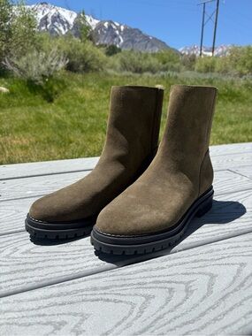 Calvin Klein Olive Suede Chelsea Boots with Lug Sole